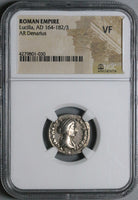 164 NGC VF Lucilla Roman Empire Denarius Concordia Marcus Aurelius Lucius Verus (25033002C)