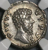 169 NGC Ch XF Lucius Verus Roman Empire Posthumous Eagle Denarius Marcus Aurelius (24073101C)