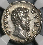 169 NGC Ch XF Lucius Verus Roman Empire Posthumous Eagle Denarius Marcus Aurelius (24073101C)