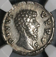 169 NGC Ch XF Lucius Verus Roman Empire Posthumous Eagle Denarius Marcus Aurelius (24073101C)