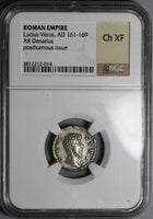 169 NGC Ch XF Lucius Verus Roman Empire Posthumous Eagle Denarius Marcus Aurelius (24073101C)