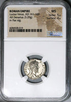 166 NGC MS Lucius Verus Roman Empire Denarius Pax Mint State Aurelius (25072701C)