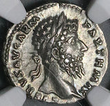 166 NGC AU Lucius Verus Roman Empire Denarius Victory Marcus Aurelius (26033003D)