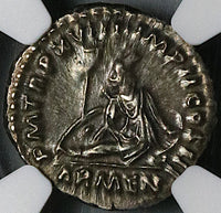 164 NGC Ch XF Marcus Aurelius Denarius Armenia Conquest Roman Empire Commemorative (24081201C)