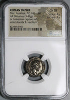 164 NGC Ch XF Marcus Aurelius Denarius Armenia Conquest Roman Empire Commemorative (24081201C)
