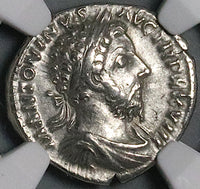 173 NGC Ch VF Marcus Aurelius Denarius Roman Empire German Captive Trophy (25092101C)