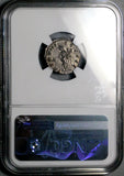 163 NGC AU Roman Empire Marcus Aurelius Denarius Concordia Rare Cuirassed Head (26082603C)