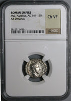171 NGC Ch VF Marcus Aurelius Denarius Roman Reign 10th Year Emperor Sacrificing (24073103C)