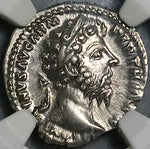 169 NGC AU Marcus Aurelius Roman Empire Denarius Fortuna German Wars (23060802C)