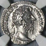 169 NGC AU Marcus Aurelius Roman Empire Denarius Fortuna German Wars (23060802C)