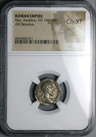 179 NGC Ch XF Marcus Aurelius Denarius Fortuna Roman Empire Rare Cuirassed Bust (24030201C)