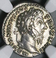 169 NGC XF Marcus Aurelius Denarius Roman Empire Fortuna Rudder (25012802C)