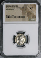 169 NGC XF Marcus Aurelius Denarius Roman Empire Fortuna Rudder (25012802C)