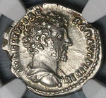 151 NGC AU Marcus Aurelius Roman Emp Caesar Denarius Unpublished Obverse Genius Legions (24042404C)