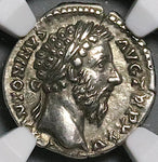 170 NGC Ch XF Marcus Aurelius Denarius Roman Empire Jupiter Thunderbolt 5/5 5/5 (24120502C)