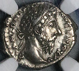 170 NGC XF Marcus Aurelius Denarius Roman Empire Jupiter Thunderbolt (26041002C)