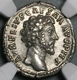 159 NGC Ch XF Marcus Aurelius Caesar Roman Empire Denarius Mars Rare COS II DESIG III (25112901C)