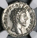 159 NGC Ch XF Marcus Aurelius Caesar Roman Empire Denarius Mars Rare COS II DESIG III (25112901C)