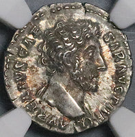 154 NGC Ch XF Marcus Aurelius Caesar Roman Empire Denarius Minerva Rare Portrait (25082702C)