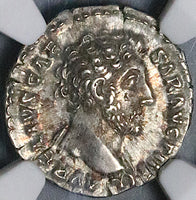 154 NGC Ch XF Marcus Aurelius Caesar Roman Empire Denarius Minerva Rare Portrait (25082702C)