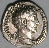 154 Roman Empire Marcus Aurelius Caesar VF Denarius Minerva Rare Portrait (25011501R)
