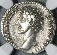149 NGC VF Roman Empire Marcus Aurelius Caesar Denarius Rare Portrait Minerva (25020402C)