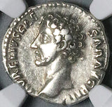 149 NGC VF Roman Empire Marcus Aurelius Caesar Denarius Rare Portrait Minerva (25020402C)