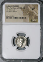 149 NGC VF Roman Empire Marcus Aurelius Caesar Denarius Rare Portrait Minerva (25020402C)