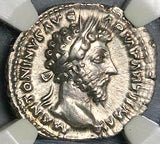 166 NGC XF Marcus Aurelius Denarius Roman Empire Pax Parthian Peace (26021201C)