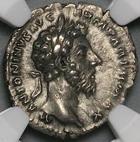 166 NGC XF Marcus Aurelius Denarius Roman Empire Pax Peace (24091701C)