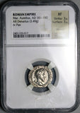 166 NGC XF Marcus Aurelius Denarius Roman Empire Pax Parthian Peace (26021201C)
