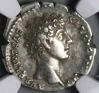 139 NGC Ch VF Roman Empire Marcus Aurelius Caesar Denarius Pietas (25011502C)