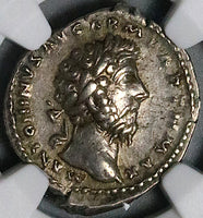 166 NGC XF Marcus Aurelius Denarius Roman Empire Providentia Globe (24081705C)