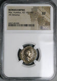 166 NGC XF Marcus Aurelius Denarius Roman Empire Providentia Globe (24081705C)