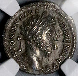 165 NGC XF Marcus Aurelius Denarius Roman Empire Roma Shield Spear (26091602C)