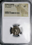 165 NGC XF Marcus Aurelius Denarius Roman Empire Roma Shield Spear (26091602C)