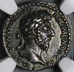165 NGC XF Marcus Aurelius Denarius Roman Empire Roma Shield Spear (24040503C)