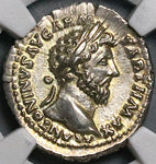 166 NGC AU Marcus Aurelius Roman Empire Denarius Victory Parthia 5/5 (24050901C)