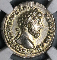 166 NGC AU Marcus Aurelius Roman Empire Denarius Victory Parthia 5/5 (24050901C)