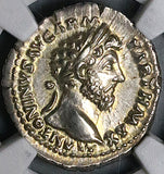 166 NGC AU Marcus Aurelius Roman Empire Denarius Victory Parthia 5/5 (24050901C)