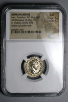 166 NGC AU Marcus Aurelius Roman Empire Denarius Victory Parthia 5/5 (24050901C)
