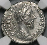 179 NGC Ch VF Marcus Aurelius Augustus Roman Empire Denarius Victory Cuirassed Bust (26042305C)