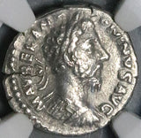 179 NGC Ch VF Marcus Aurelius Augustus Roman Empire Denarius Victory Cuirassed Bust (26042305C)