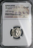 179 NGC Ch VF Marcus Aurelius Augustus Roman Empire Denarius Victory Cuirassed Bust (26042305C)