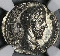 179 NGC Ch XF Marcus Aurelius Roman Empire Denarius Victory Rare Portrait (25060803C)