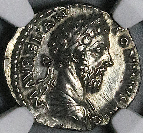 179 NGC Ch XF Marcus Aurelius Roman Empire Denarius Victory Rare Portrait (25060803C)