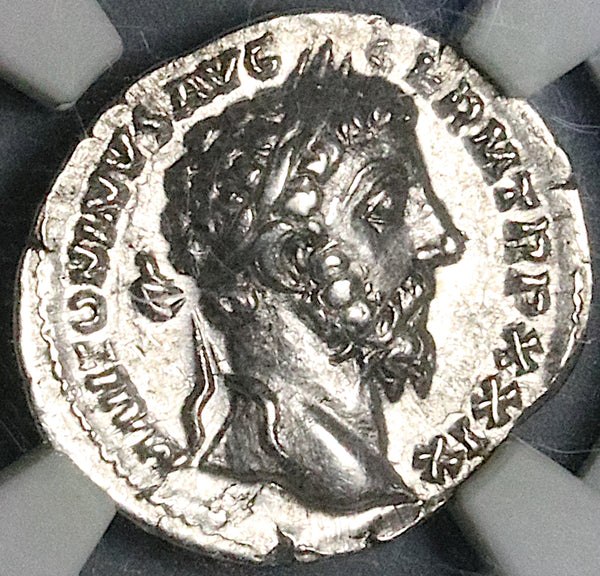 174 NGC Ch XF Marcus Aurelius Denarius Roman Empire Victory IMP VII (23112002D)
