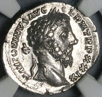 174 NGC Ch XF Marcus Aurelius Denarius Roman Empire Victory IMP VII (23112002D)