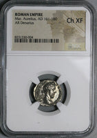 179 NGC Ch XF Marcus Aurelius Roman Empire Denarius Victory Rare Portrait (25060803C)
