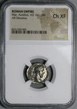 179 NGC Ch XF Marcus Aurelius Roman Empire Denarius Victory Rare Portrait (25060803C)